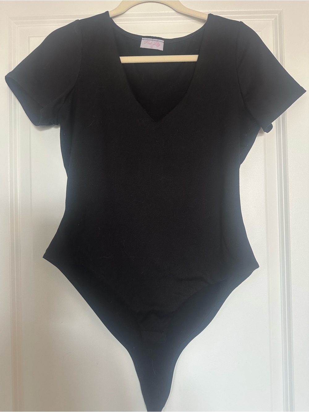 Pink Lily Black V-Neck Short Sleeve One-Piece Bodysuit